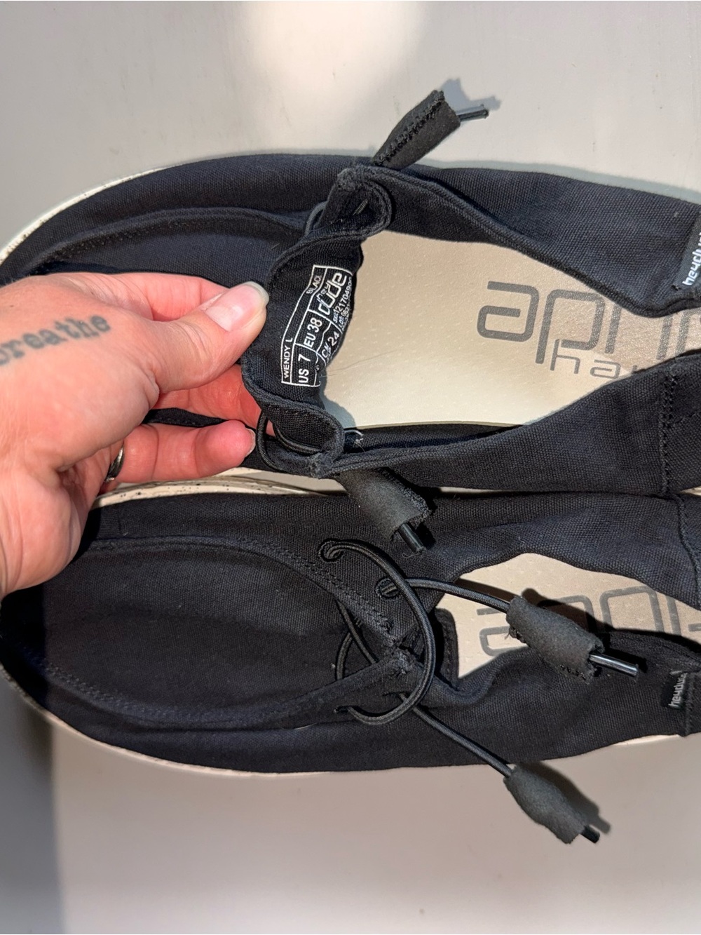 Hey Dude Women's Black Slip-On Moccasins with Bungee Tie